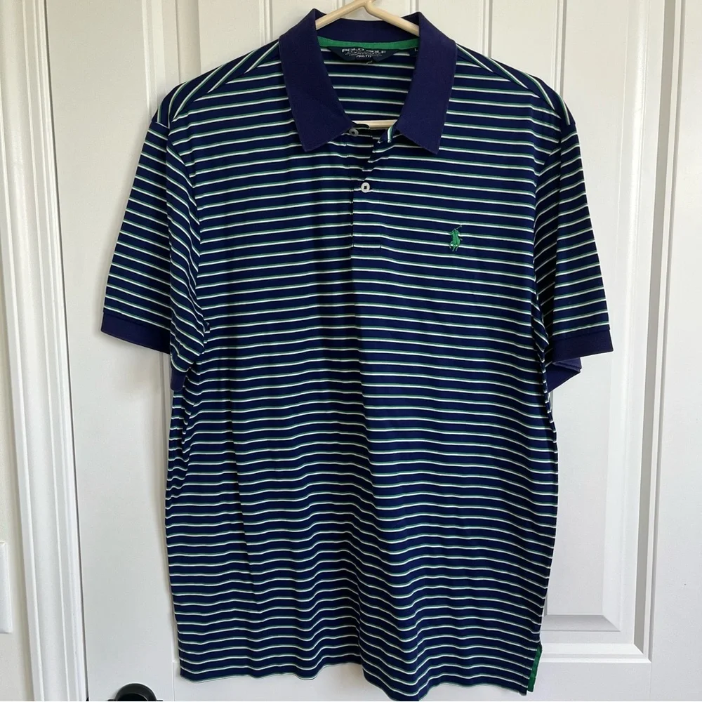 Polo Golf Ralph Lauren Men’s Pro Fit Short Sleeve Polo purple green stripe large